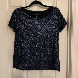 Blue sequin top women medium short sleeve white house black market